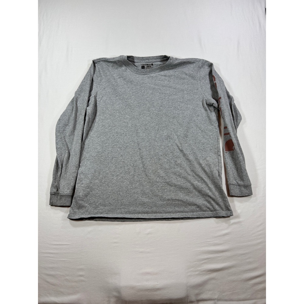 Carhartt Boys Gray Long Sleeve Logo Graphic T-Shirt Loose Fit Size L 12-14